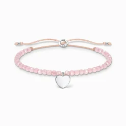 Flash Sale Armband mit Rosenquarz-Beads und Herz Silber Damen Armbänder
