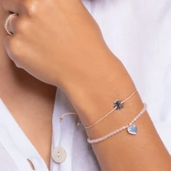 Flash Sale Armband mit Rosenquarz-Beads und Herz Silber Damen Armbänder