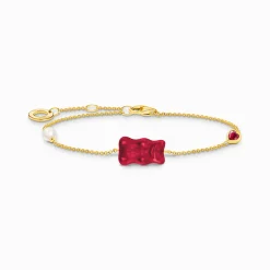 Sale Armband mit rotem Goldbären, Perle und Stein vergoldet Damen Armbänder|18K Vergoldung - 925 Silber