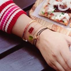 Sale Armband mit rotem Goldbären, Perle und Stein vergoldet Damen Armbänder|18K Vergoldung - 925 Silber