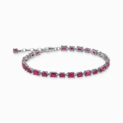 Best Armband mit rubinroten Steinen Silber geschwärzt Damen Armbänder|925 Silber