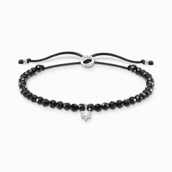 Store Armband mit schwarzen Onyx-Beads und weißem Stein Silber Damen Armbänder