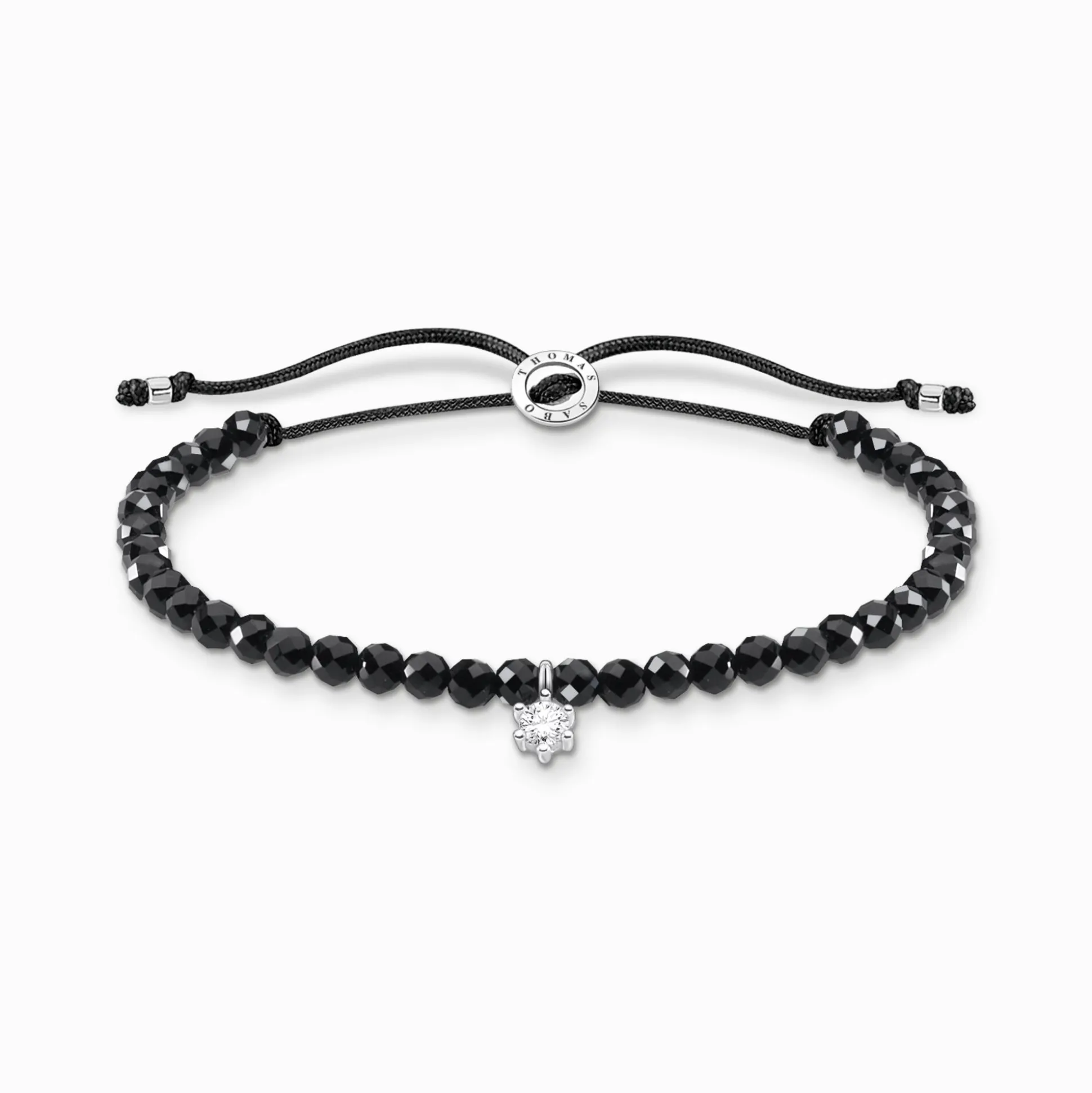 Store Armband mit schwarzen Onyx-Beads und weißem Stein Silber Damen Armbänder