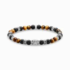 Store Armband mit schwarzen Onyx-Beads und Tigerauge-Beads Silber Damen Armbänder|Armbänder