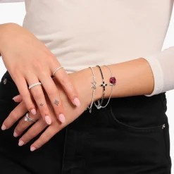 Store Armband mit schwarzen Steinen Kreuz Cross Romance Silber Damen Armbänder|925 Silber