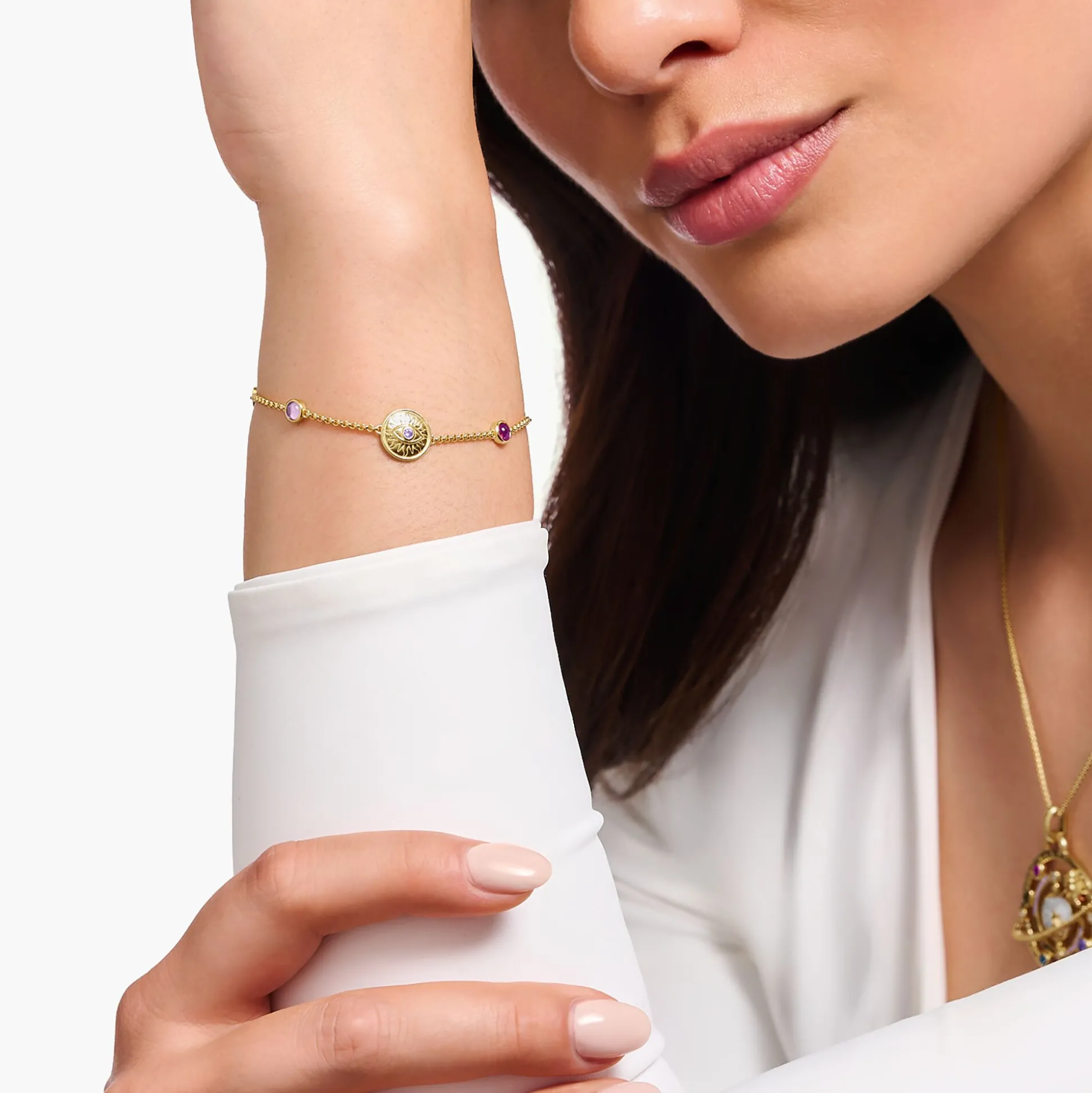 Cheap Armband mit symbolischer Sonne, bunten Steinen und Herzen vergoldet Damen Armbänder|18K Vergoldung - 925 Silber