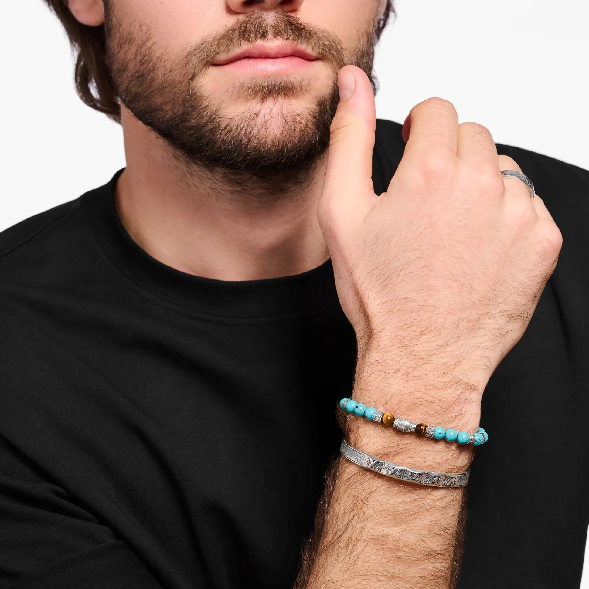Shop Armband mit türkisen Beads und Tigerauge-Beads Silber Damen Armbänder|Armbänder