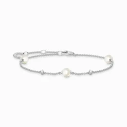 Cheap Armband Perlen mit weißen Steinen silber Damen Armbänder|925 Silber