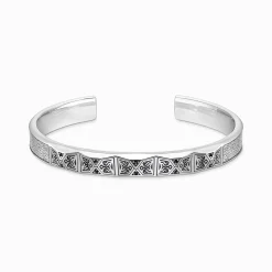 Cheap Armreif facettiertes Design mit schwarzen Steinen Silber Damen Armreife|Armreife