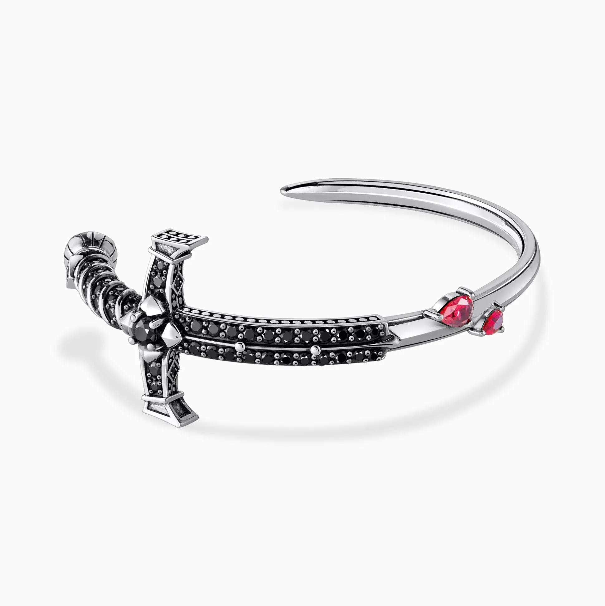 Flash Sale Armreif Schwert mit schwarzen und roten Steinen Silber geschwärzt Damen Armreife|925 Silber