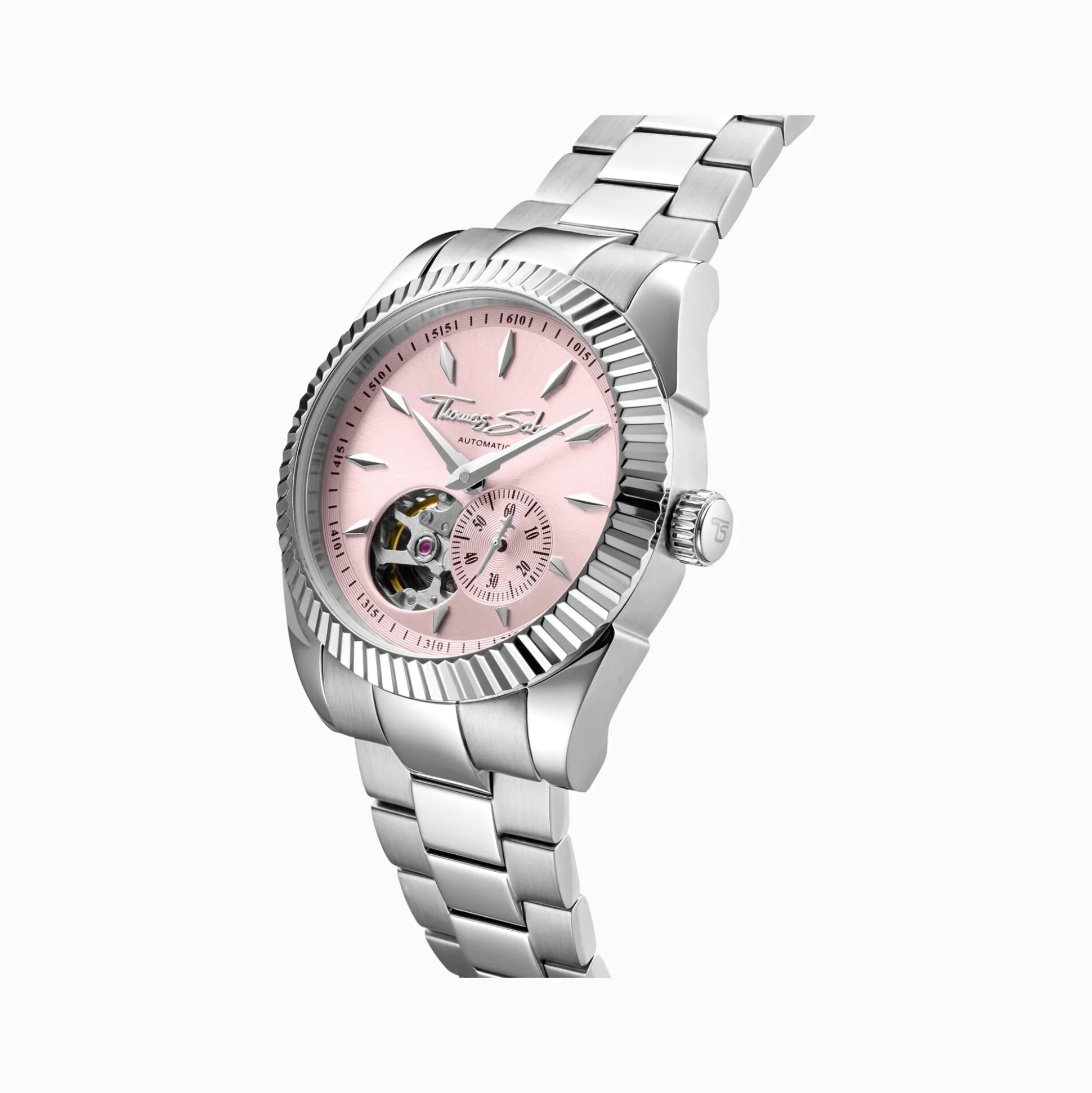 Online Automatikuhr mit 36 mm und Zifferblatt in Rebel Pink silberfarben Damen Uhren|Damenuhren