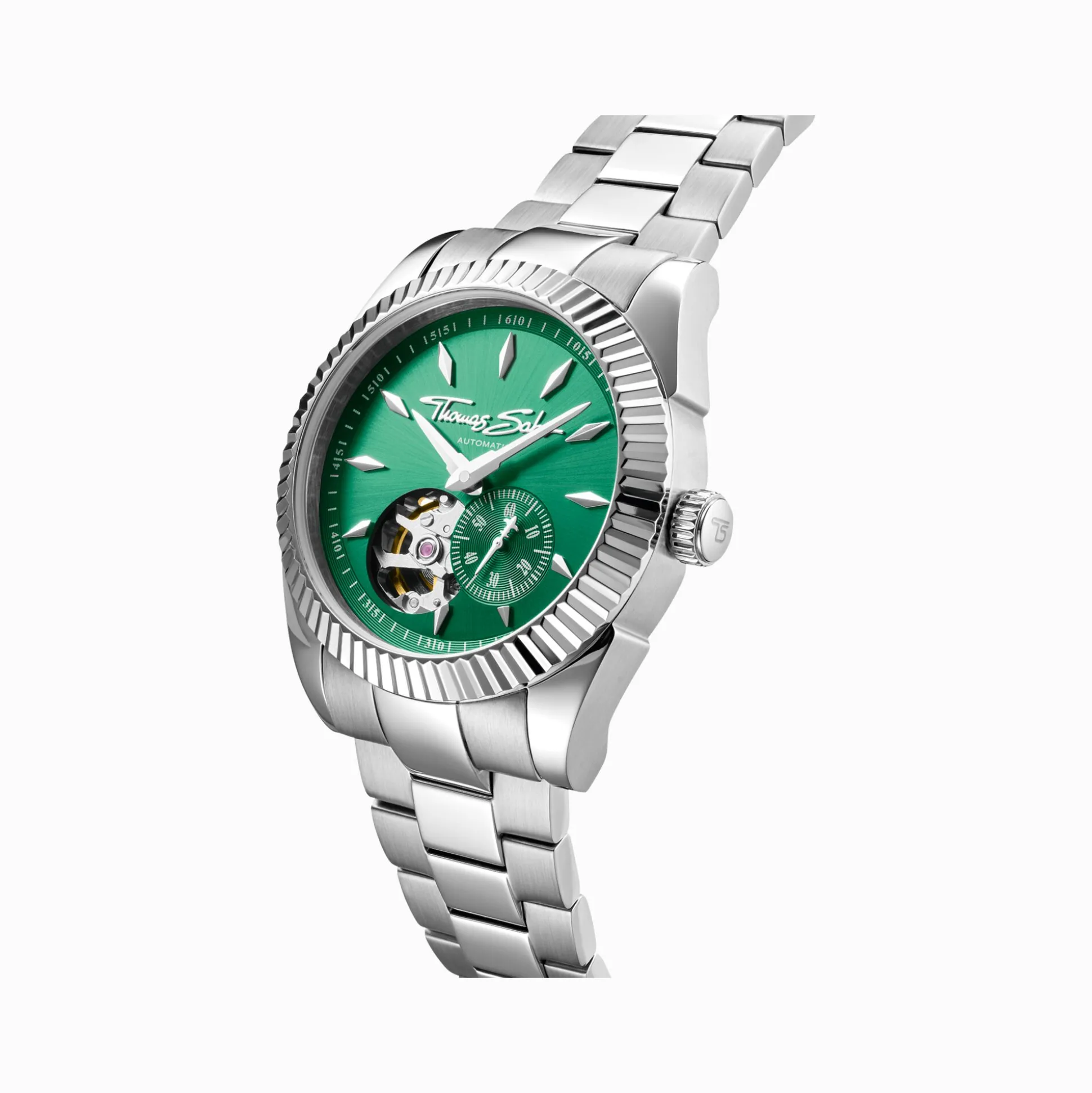 Fashion Automatikuhr mit 36 mm und Zifferblatt in Smaragdgrün silberfarben Damen Uhren|Damenuhren