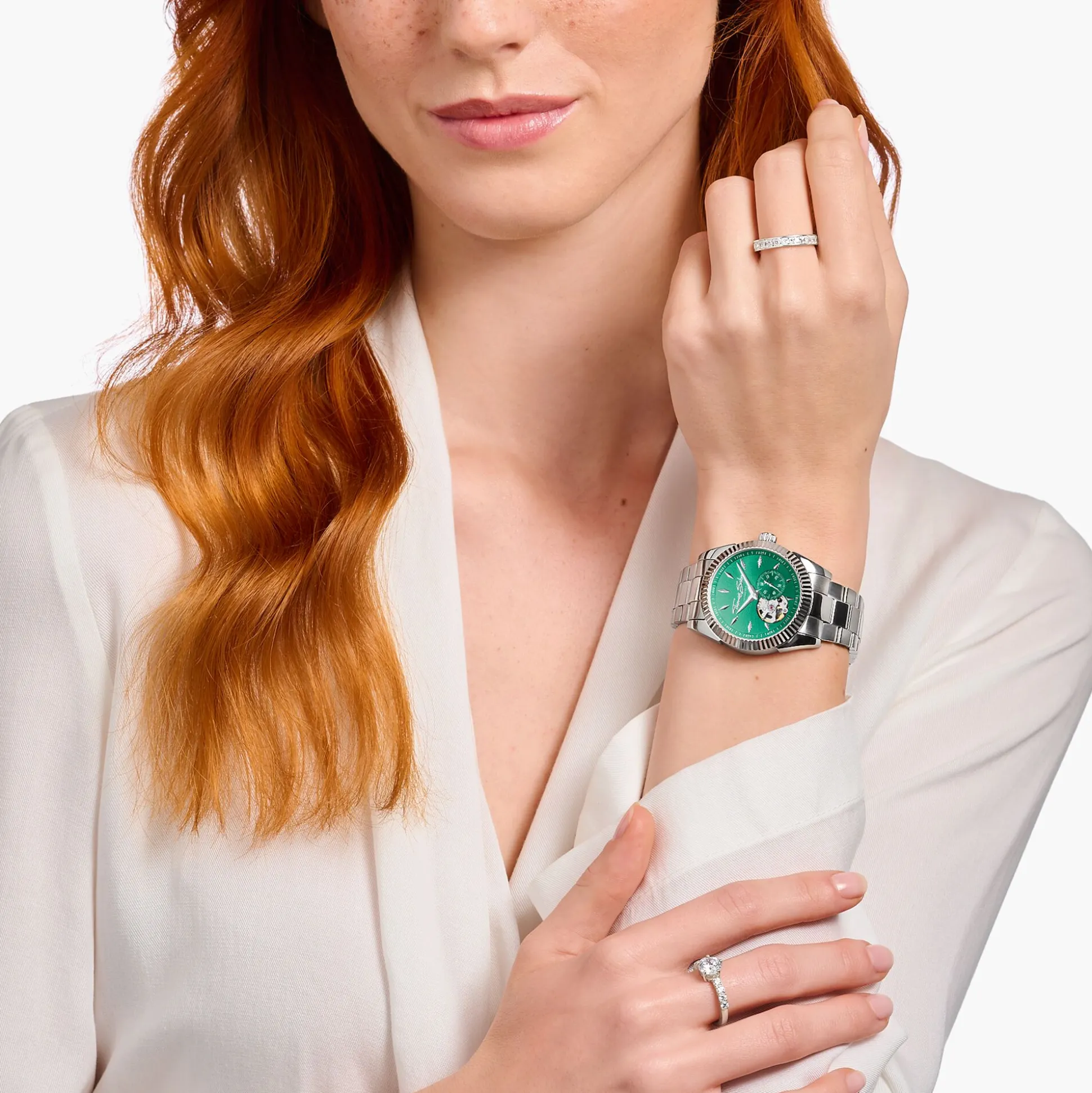 Fashion Automatikuhr mit 36 mm und Zifferblatt in Smaragdgrün silberfarben Damen Uhren|Damenuhren