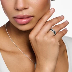 Outlet Bandring mit schwarzen Steinen Pavé Silber Damen Ringe