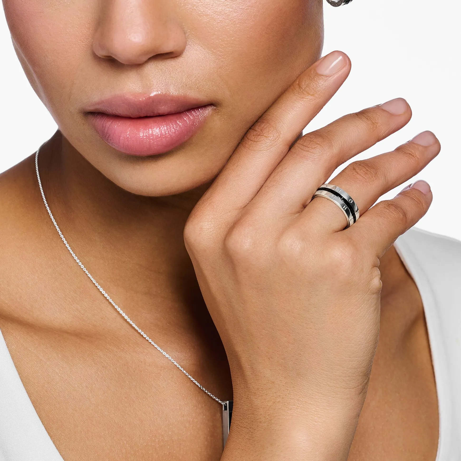 Outlet Bandring mit schwarzen Steinen Pavé Silber Damen Ringe
