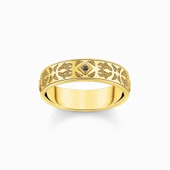 Discount Bandring mit schwarzen Steinen und Muster vergoldet Damen Ringe|Ringe