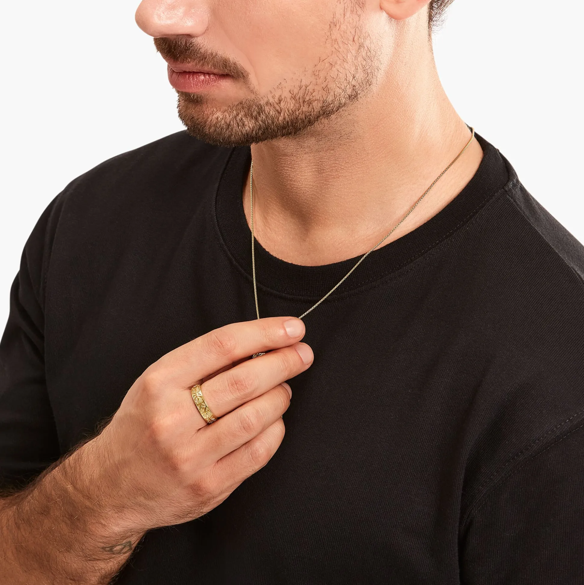 Discount Bandring mit schwarzen Steinen und Muster vergoldet Damen Ringe|Ringe