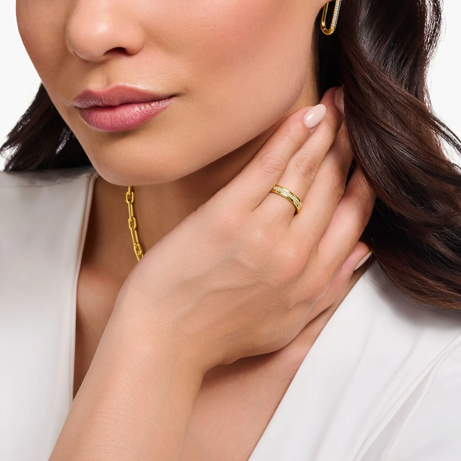 Sale Bandring mit weißen Steinen vergoldet Damen Ringe|18K Vergoldung - 925 Silber