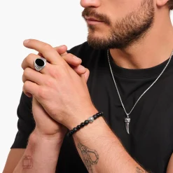 Outlet Beads-Armband aus Obsidian Silber geschwärzt Damen Armbänder|Armbänder