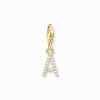 Best Charm-Anhänger Buchstabe A mit weißen Steinen vergoldet Damen Charms|Charms