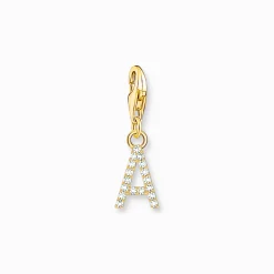 Best Charm-Anhänger Buchstabe A mit weißen Steinen vergoldet Damen Charms|Charms