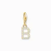 Best Charm-Anhänger Buchstabe B mit weißen Steinen vergoldet Damen Charms|Charms