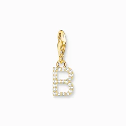 Best Charm-Anhänger Buchstabe B mit weißen Steinen vergoldet Damen Charms|Charms