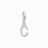 Best Sale Charm-Anhänger Buchstabe C mit weißen Steinen Silber Damen Charms|Charms