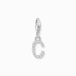Best Sale Charm-Anhänger Buchstabe C mit weißen Steinen Silber Damen Charms|Charms