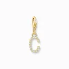 Hot Charm-Anhänger Buchstabe C mit weißen Steinen vergoldet Damen Charms|Charms