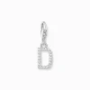 Fashion Charm-Anhänger Buchstabe D mit weißen Steinen Silber Damen Charms|Charms