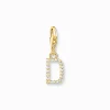 Outlet Charm-Anhänger Buchstabe D mit weißen Steinen vergoldet Damen Charms|Charms