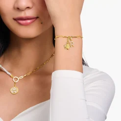 Outlet Charm-Anhänger Buchstabe D mit weißen Steinen vergoldet Damen Charms|Charms