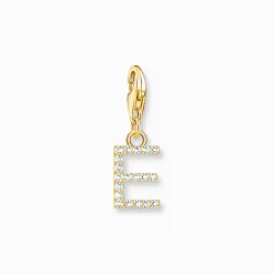 Discount Charm-Anhänger Buchstabe E mit weißen Steinen vergoldet Damen 18K Vergoldung - 925 Silber