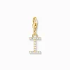 Flash Sale Charm-Anhänger Buchstabe I mit weißen Steinen vergoldet Damen 18K Vergoldung - 925 Silber