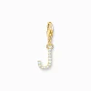 Fashion Charm-Anhänger Buchstabe J mit weißen Steinen vergoldet Damen 18K Vergoldung - 925 Silber