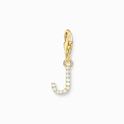 Fashion Charm-Anhänger Buchstabe J mit weißen Steinen vergoldet Damen 18K Vergoldung - 925 Silber