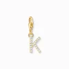 Shop Charm-Anhänger Buchstabe K mit weißen Steinen vergoldet Damen 18K Vergoldung - 925 Silber