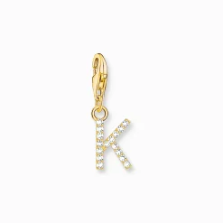 Shop Charm-Anhänger Buchstabe K mit weißen Steinen vergoldet Damen 18K Vergoldung - 925 Silber
