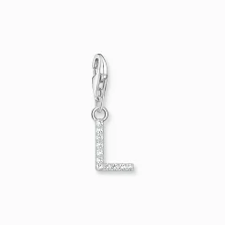Clearance Charm-Anhänger Buchstabe L mit weißen Steinen Silber Damen Charms|Charms