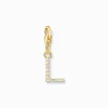 Sale Charm-Anhänger Buchstabe L mit weißen Steinen vergoldet Damen 18K Vergoldung - 925 Silber