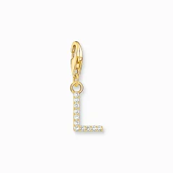 Sale Charm-Anhänger Buchstabe L mit weißen Steinen vergoldet Damen 18K Vergoldung - 925 Silber