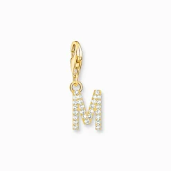 Outlet Charm-Anhänger Buchstabe M mit weißen Steinen vergoldet Damen Charms|Charms