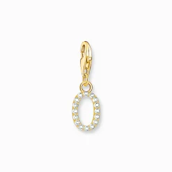 Best Sale Charm-Anhänger Buchstabe O mit weißen Steinen vergoldet Damen 18K Vergoldung - 925 Silber