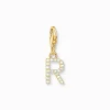 Discount Charm-Anhänger Buchstabe R mit weißen Steinen vergoldet Damen 18K Vergoldung - 925 Silber