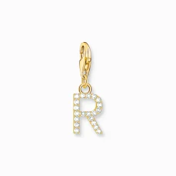 Discount Charm-Anhänger Buchstabe R mit weißen Steinen vergoldet Damen 18K Vergoldung - 925 Silber