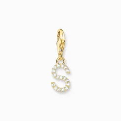 Cheap Charm-Anhänger Buchstabe S mit weißen Steinen vergoldet Damen 18K Vergoldung - 925 Silber