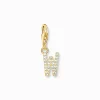 Best Charm-Anhänger Buchstabe W mit weißen Steinen vergoldet Damen 18K Vergoldung - 925 Silber
