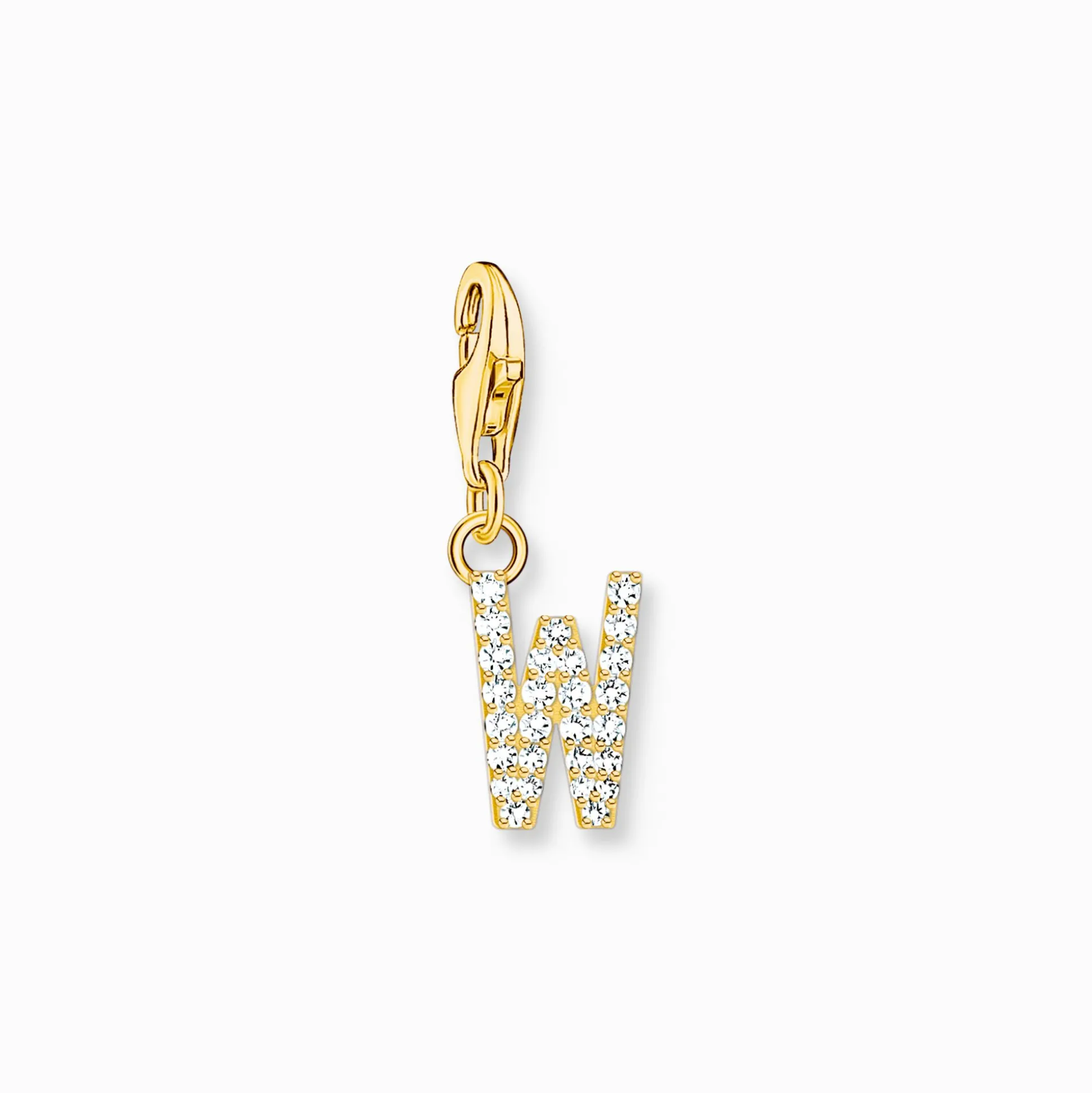 Best Charm-Anhänger Buchstabe W mit weißen Steinen vergoldet Damen 18K Vergoldung - 925 Silber