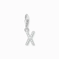 Fashion Charm-Anhänger Buchstabe X mit weißen Steinen Silber Damen Charms|Charms